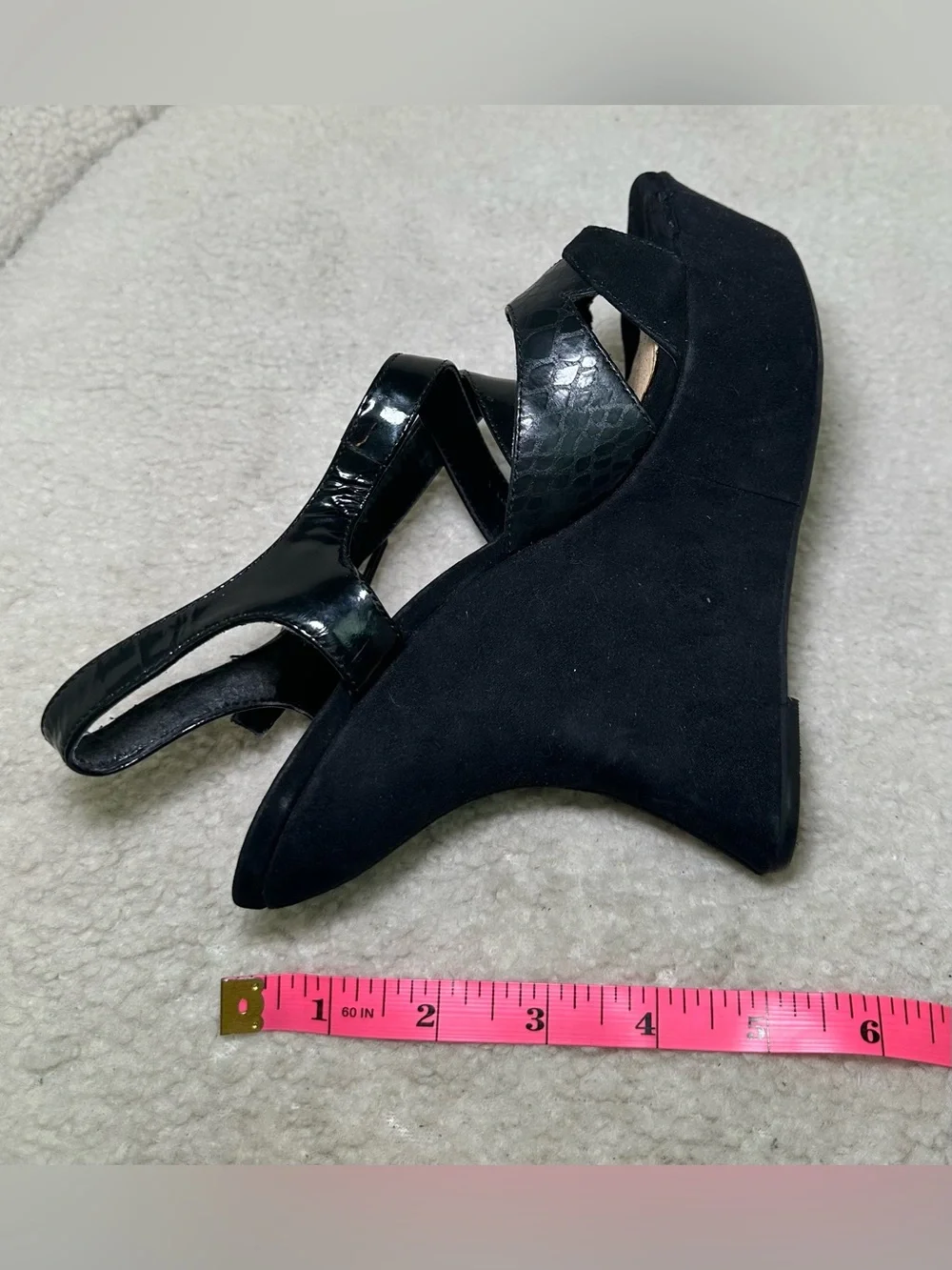 Gianni Bini Y2K Sculptural Curve Wedge Platform Black Strappy Club Bratz Sexy 6